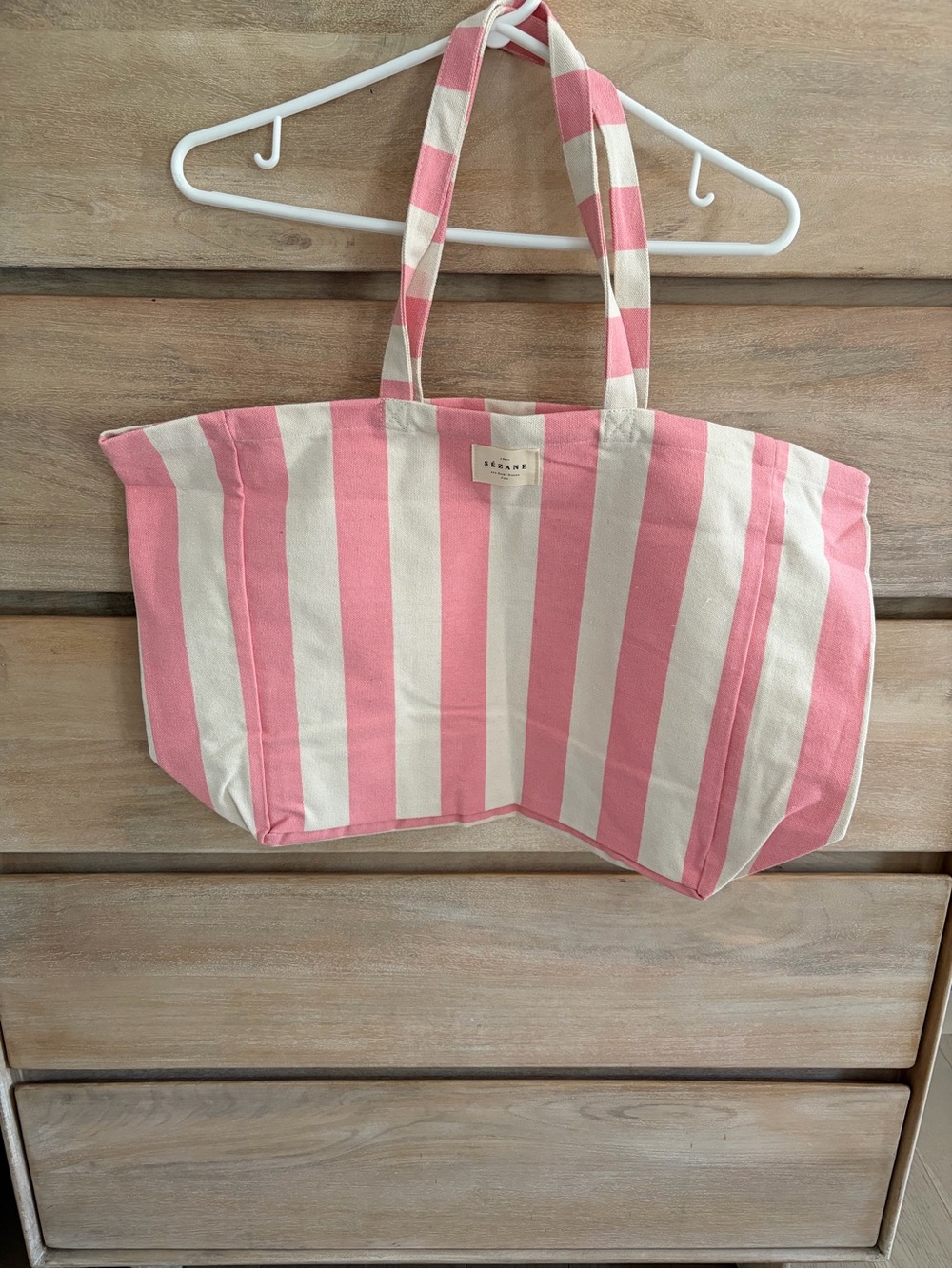 NWOT Sezane Pink & Cream Striped Canvas Tote